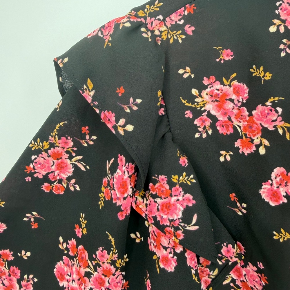 CeCe Blouse Women XS Black Floral Ruffle Flutter Sleeve Cottage Feminine Boho - Picture 3 of 10